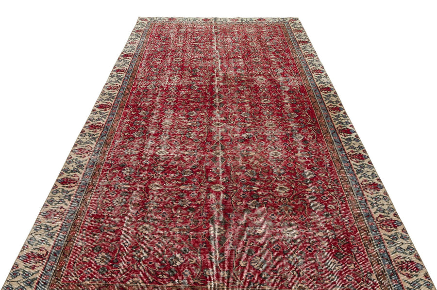 Kırmızı Anadolu Eskitme Çiçekli Yün Halı 170x308 - Özel Seri