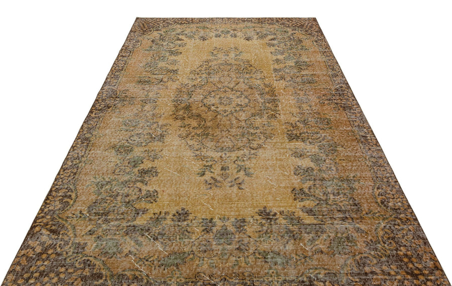 Hardal Sarı Anadolu Madalyonlu Çiçekli Yün Halı 175x278 - Özel Seri