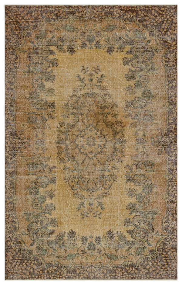 Hardal Sarı Anadolu Madalyonlu Çiçekli Yün Halı 175x278 - Özel Seri