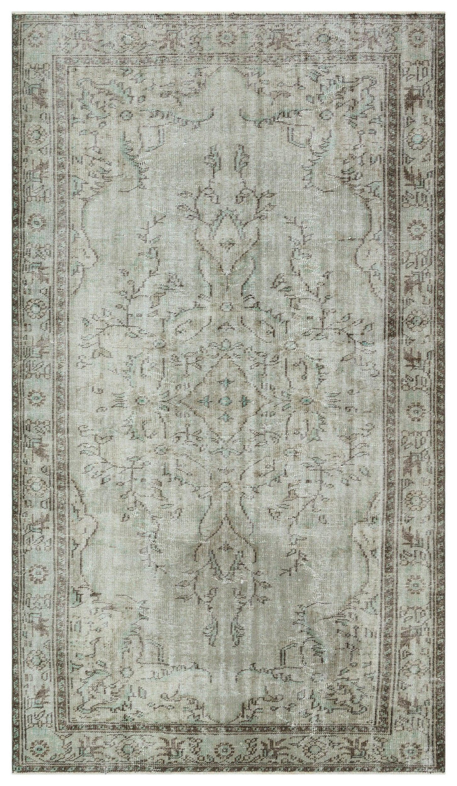 Gri Anadolu Geometrik Madalyonlu Yün Halı 168x303 - Özel Seri