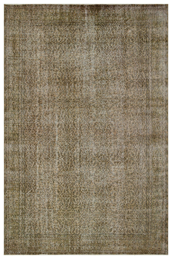 Antrasit Bej Anadolu Eskitme Çiçekli Yün Halı 196x306 - Özel Seri