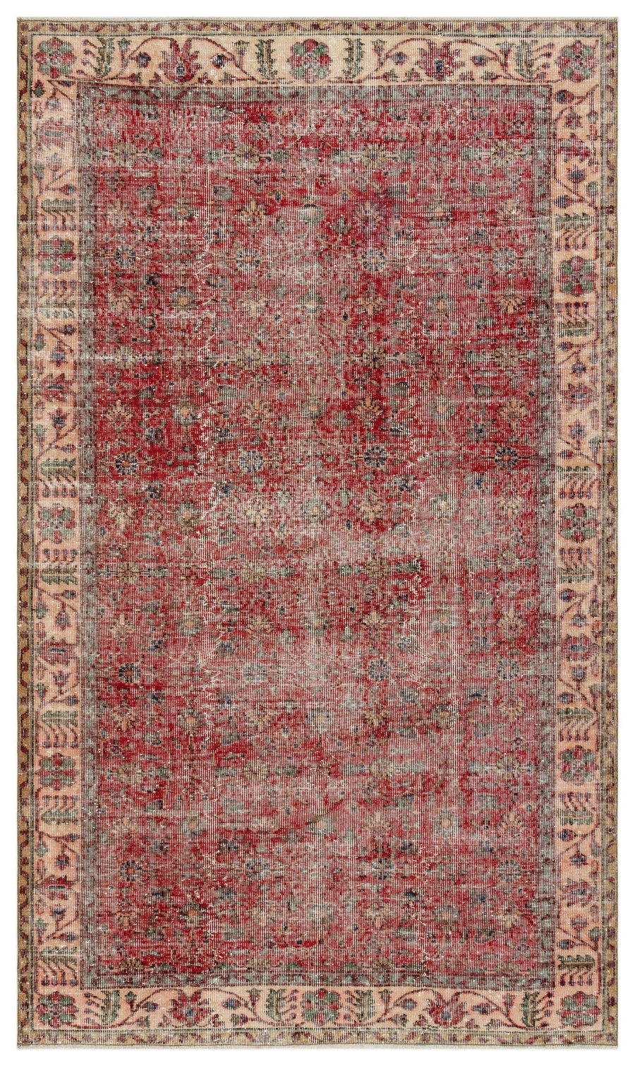 Kırmızı Anadolu Eskitme Geometrik Yün Halı 166x276 - Özel Seri