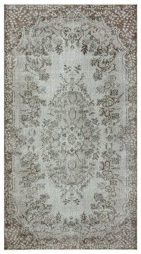 Floral Grey & Brown Hand-Knotted Wool Area Rug 150x277 cm (4'11" x 9'1")
