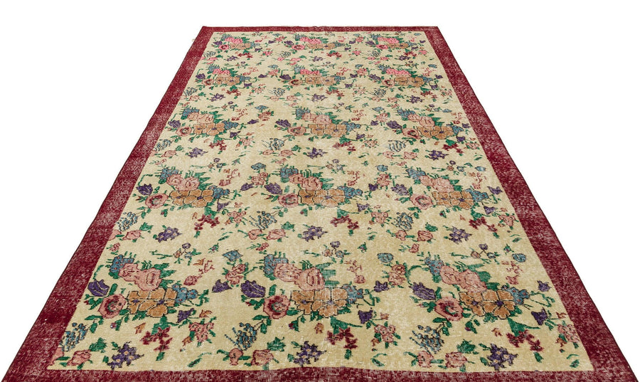 Bej Anadolu Eskitme Çiçekli Yün Halı 190x295 - Özel Seri