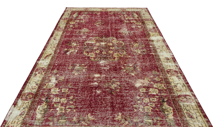 Kırmızı Anadolu Eskitme Madalyonlu Yün Halı 186x289 - Özel Seri