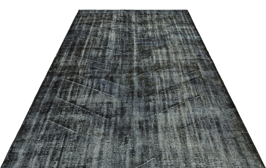 Siyah Eskitme Geometrik Yün Halı 186x278