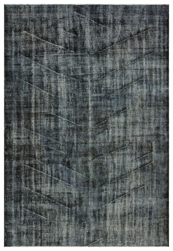 Siyah Eskitme Geometrik Yün Halı 186x278