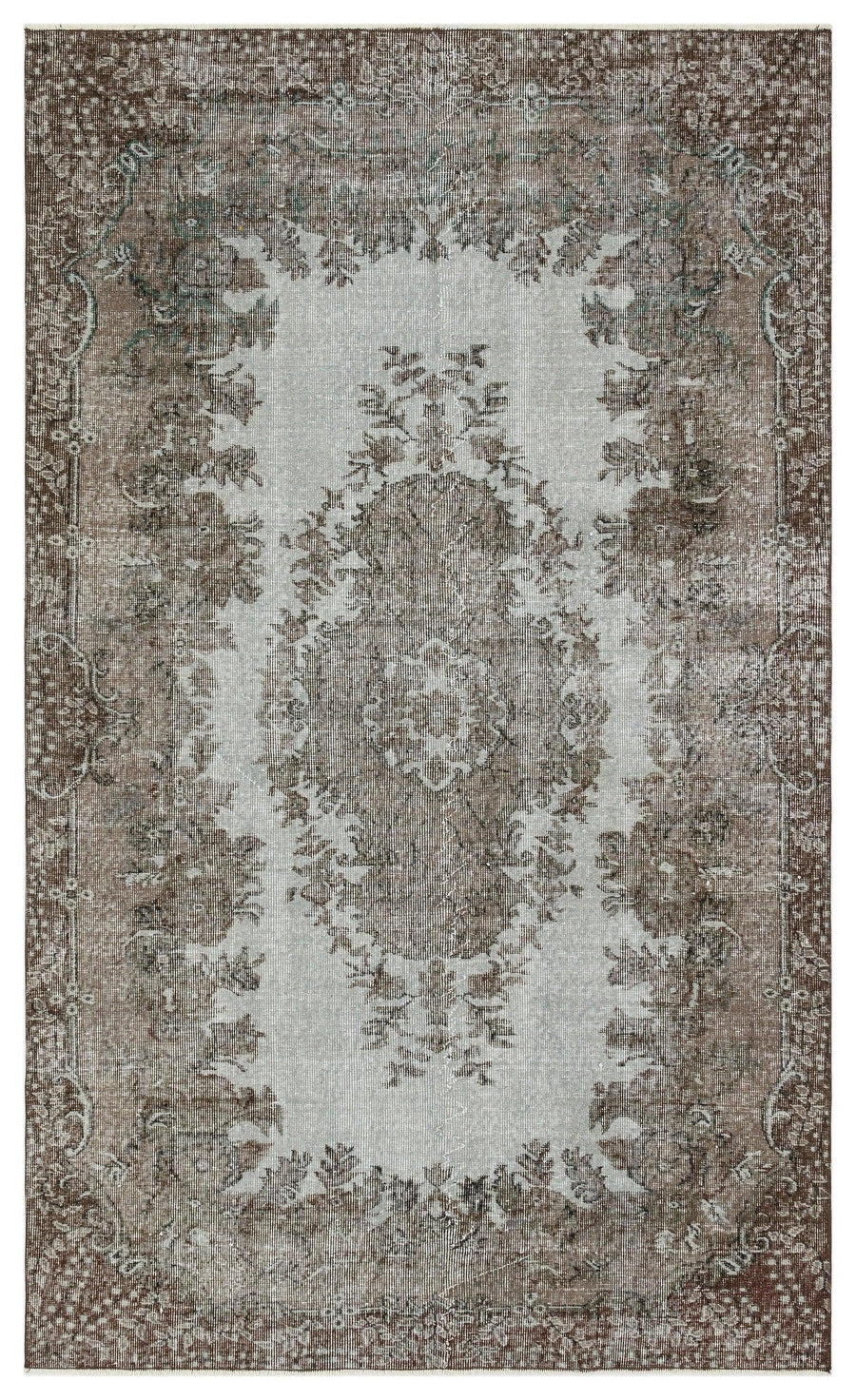 Gri Krem Anadolu Madalyonlu Çiçekli Yün Halı 154x254 - Özel Seri