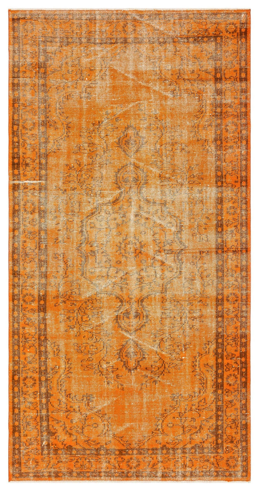 Turuncu Eskitme Madalyonlu Yün Halı 138x261