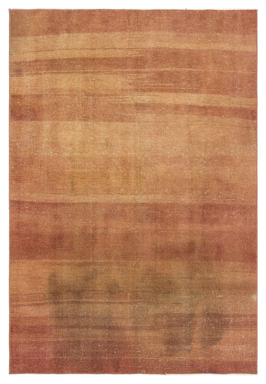 Turuncu Eskitme Çizgili Yün Halı 136x199