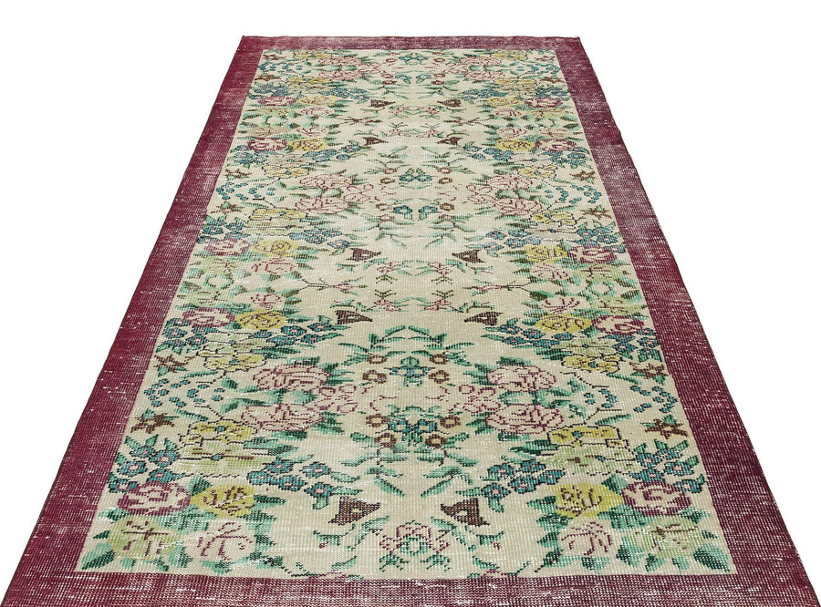Bej Anadolu Eskitme Çiçekli Yün Halı 149x252 - Özel Seri