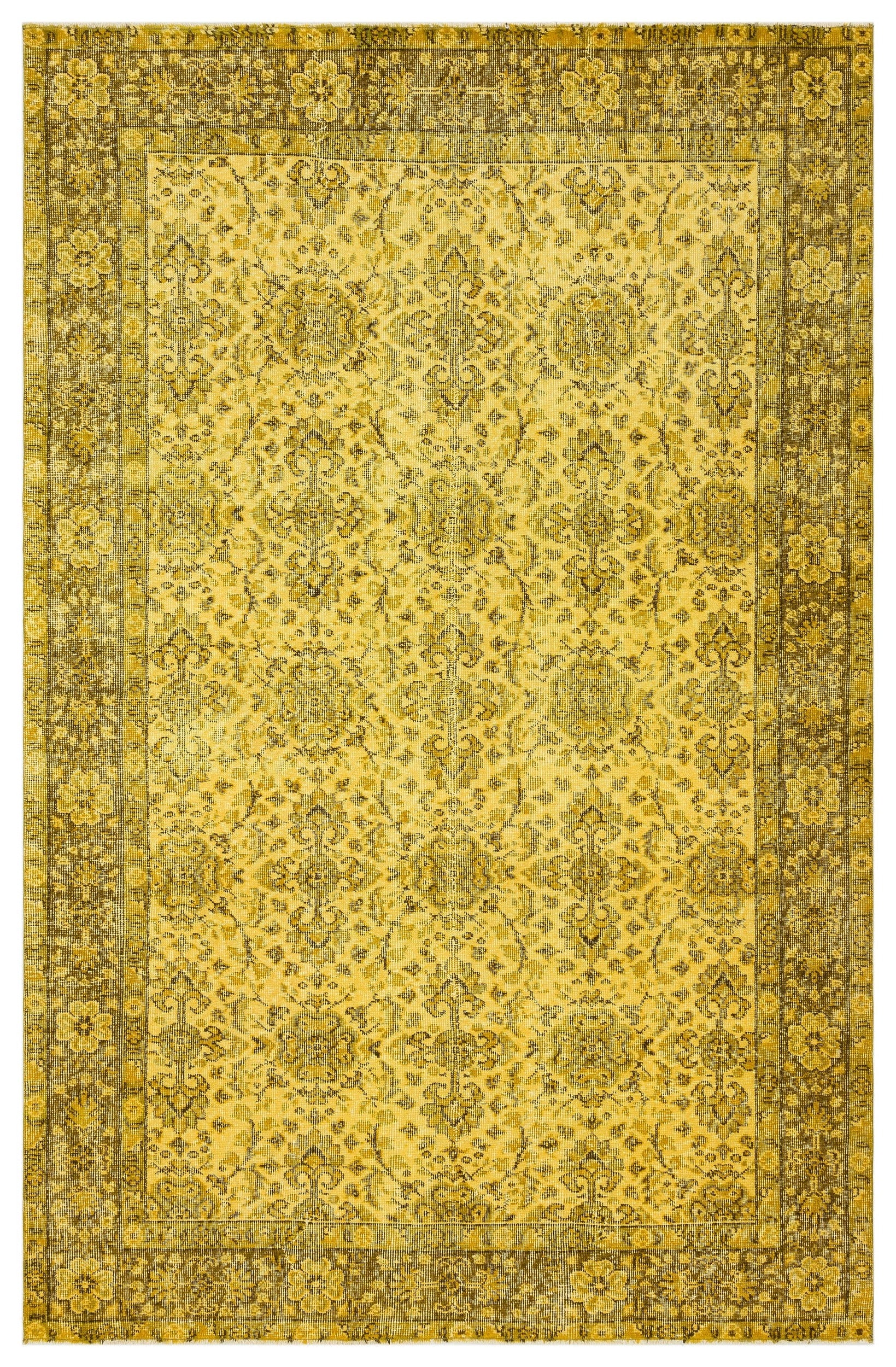 Atina Sarı Eskitme Yün El Dokuma Halısı 169 x 261 Apex Unique