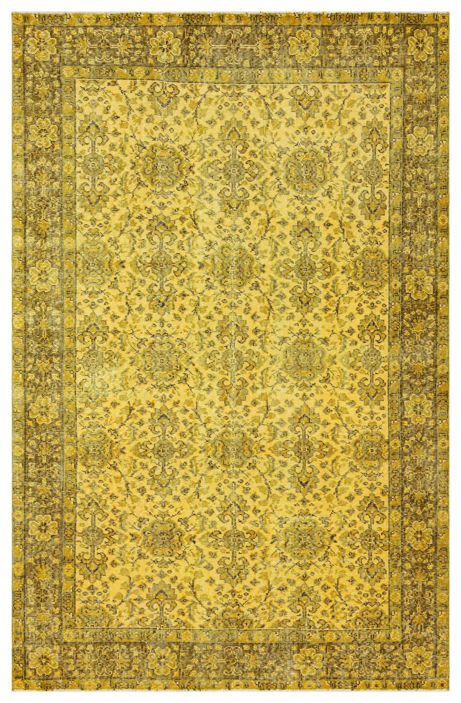 Sarı Anadolu Eskitme Geometrik Yün Halı 169x261 - Özel Seri