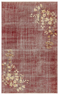 Burgundy & Cream Floral Vintage Turkish Rug, Hand-Knotted Wool 165x267 cm (5'5" x 8'9")