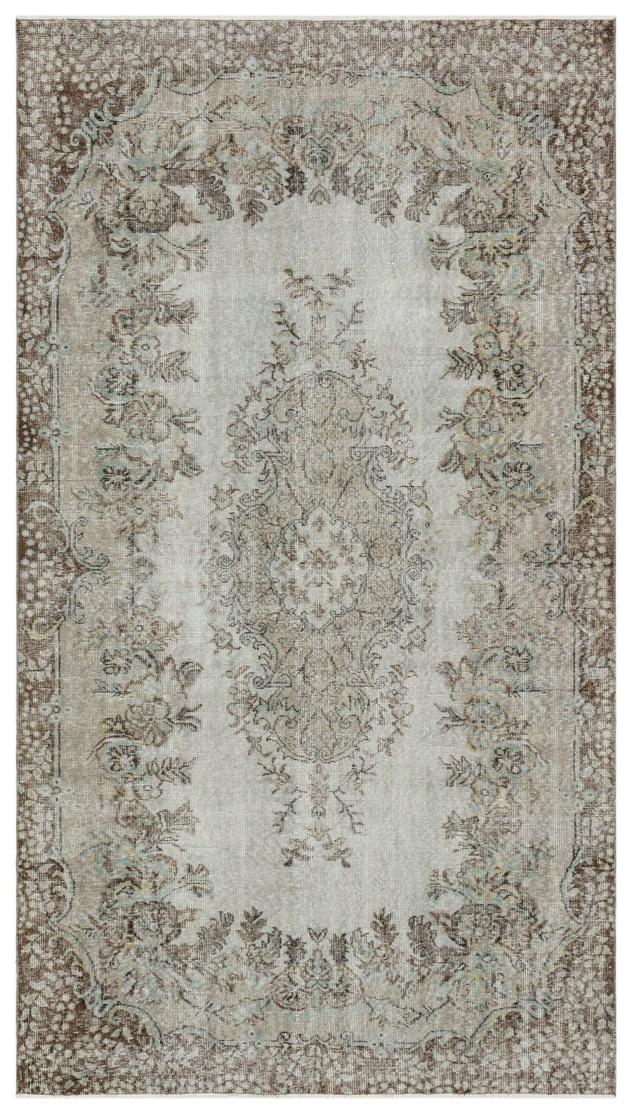 Gri Anadolu Geometrik Madalyonlu Yün Halı 174x307 - Özel Seri