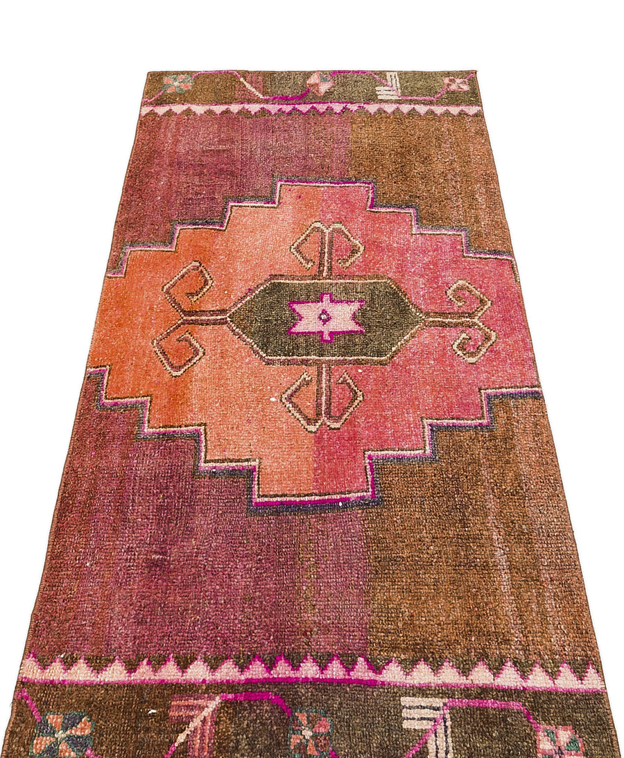 Pembe Turuncu Anadolu Bohem Geometrik Yün Halı 75x140 - Özel Seri