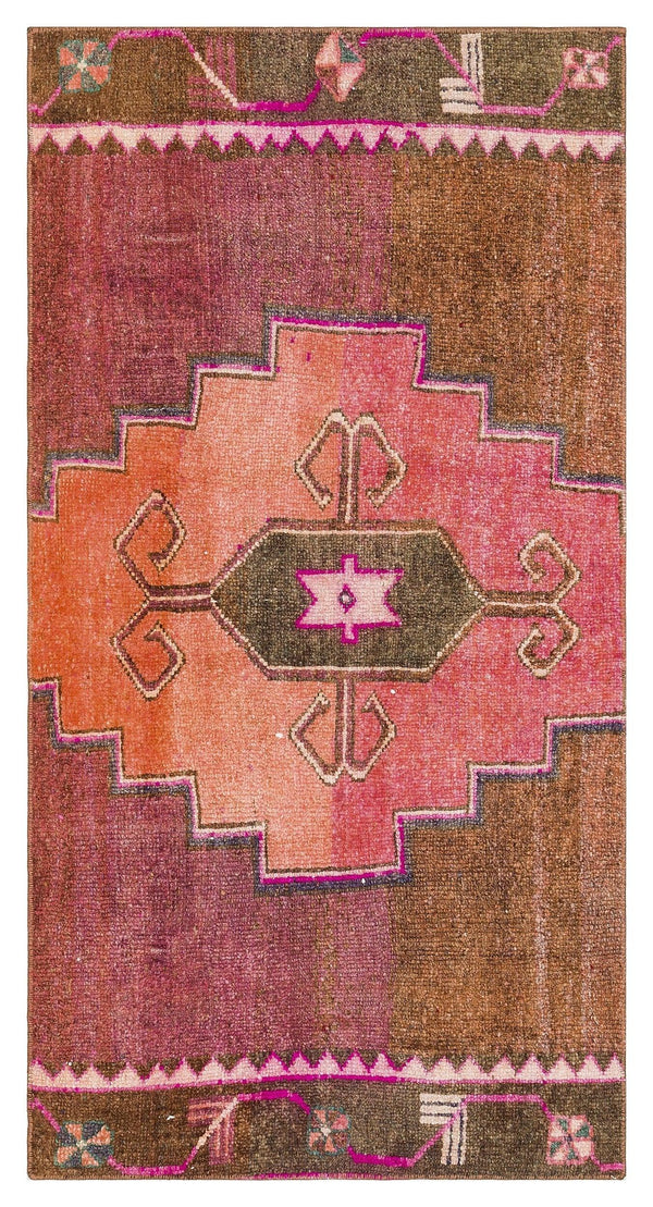 Pembe Turuncu Anadolu Bohem Geometrik Yün Halı 75x140 - Özel Seri