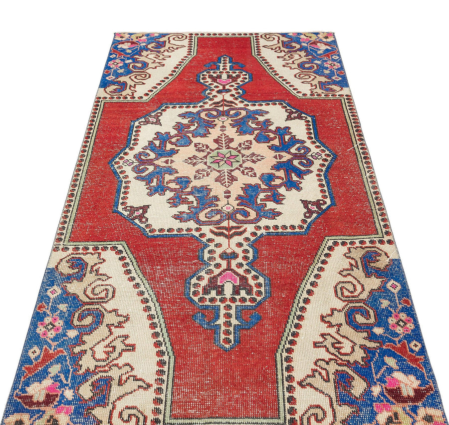 Kırmızı Anadolu Bohem Geometrik Yün Halı 113x201 - Özel Seri