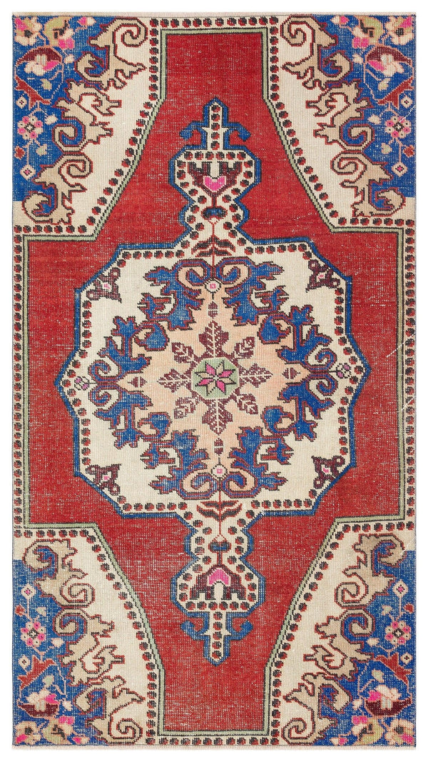 Kırmızı Anadolu Bohem Geometrik Yün Halı 113x201 - Özel Seri