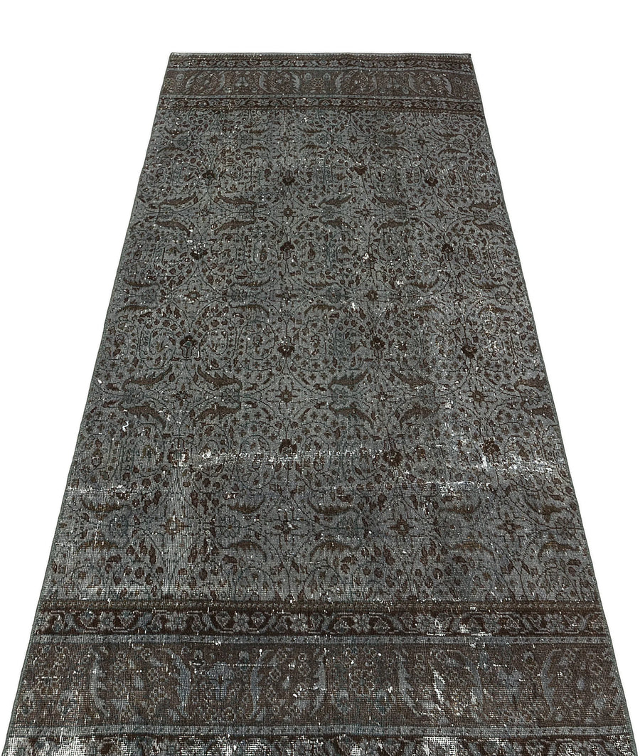 Gri Anadolu Bohem Çiçekli Yün Halı 83x198 - Özel Seri