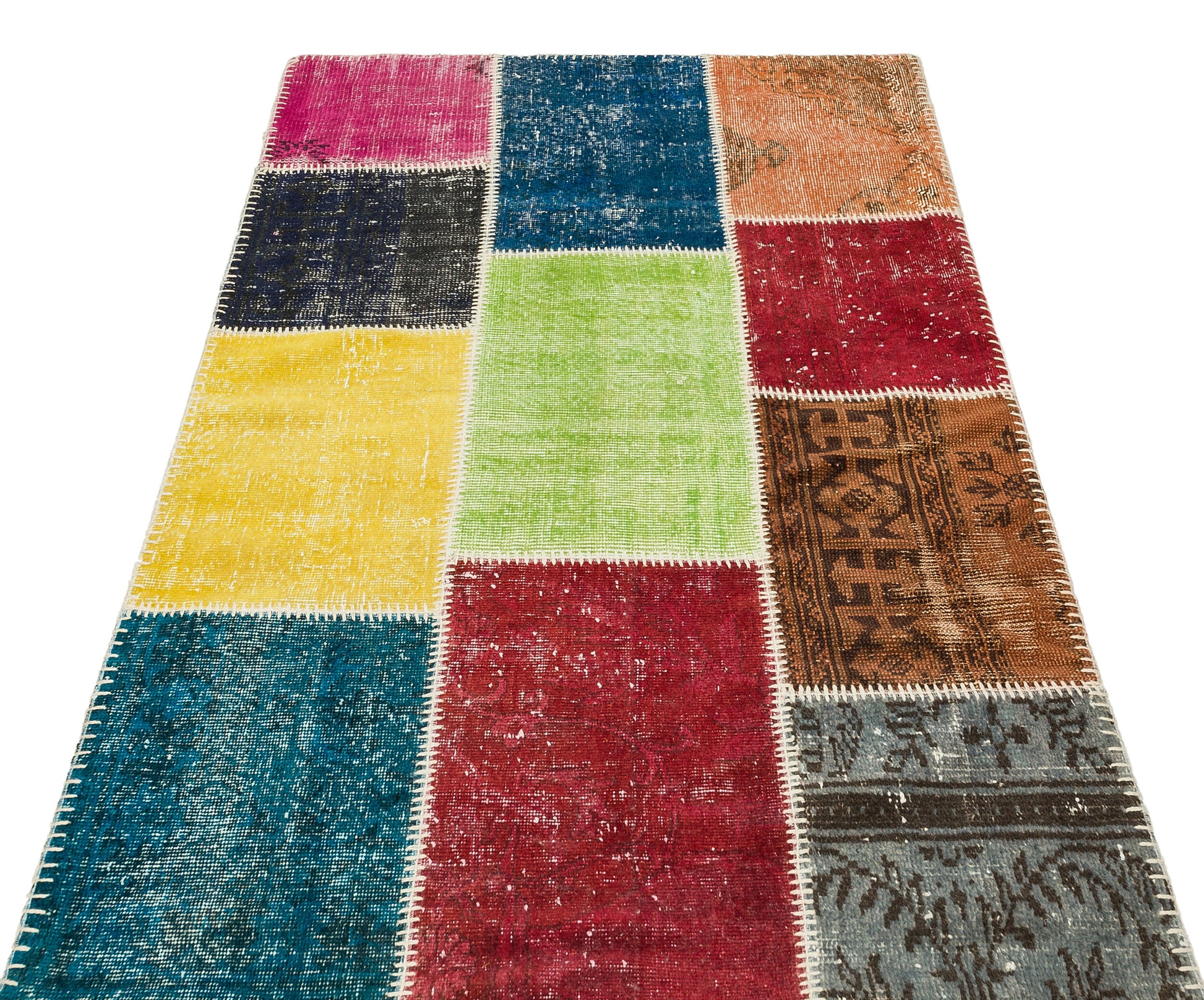 Iskece Bej Patchwork Yün El Dokuma Halısı 118 x 178 Apex Unique