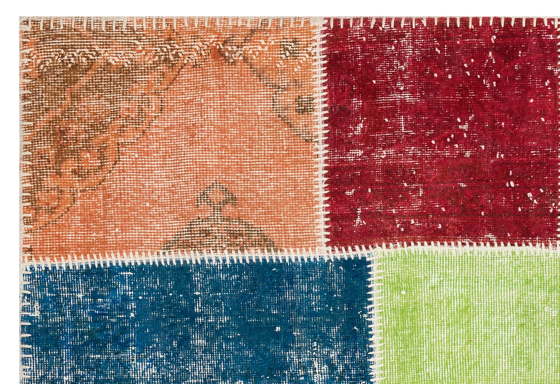 Iskece Bej Patchwork Yün El Dokuma Halısı 118 x 178 Apex Unique