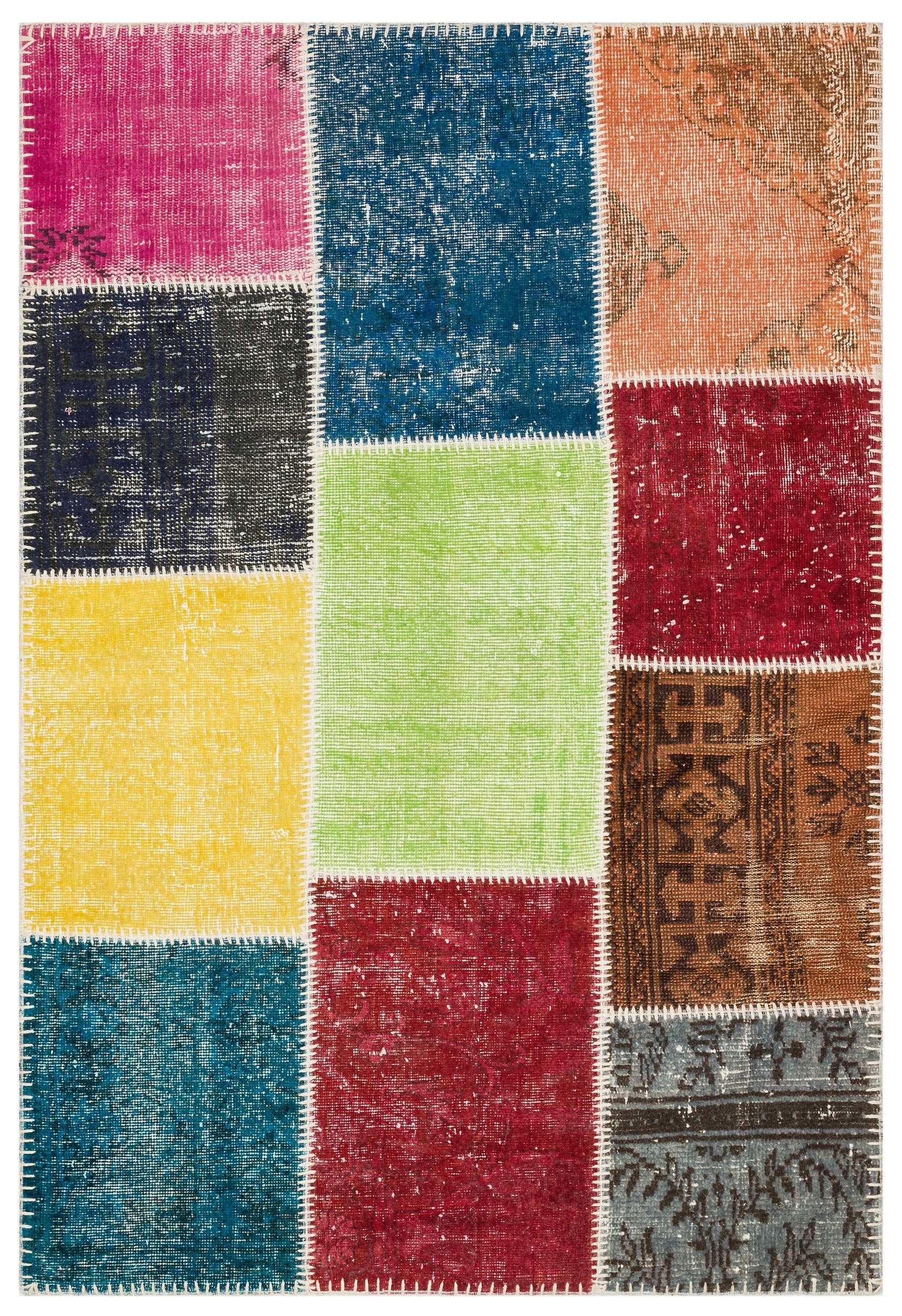 Iskece Bej Patchwork Yün El Dokuma Halısı 118 x 178 Apex Unique