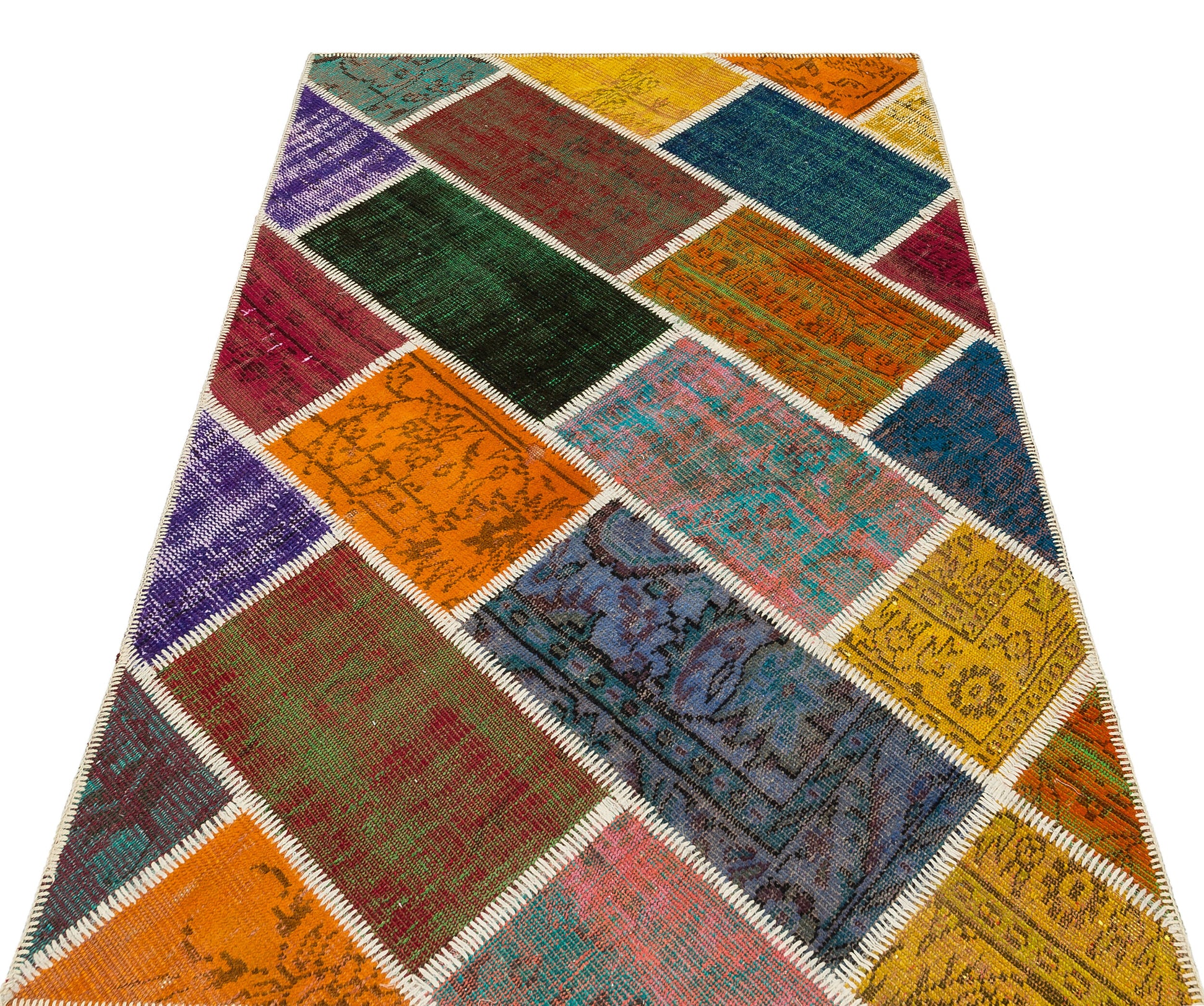 Iskece Bej Patchwork Yün El Dokuma Halısı 121 x 183 Apex Unique