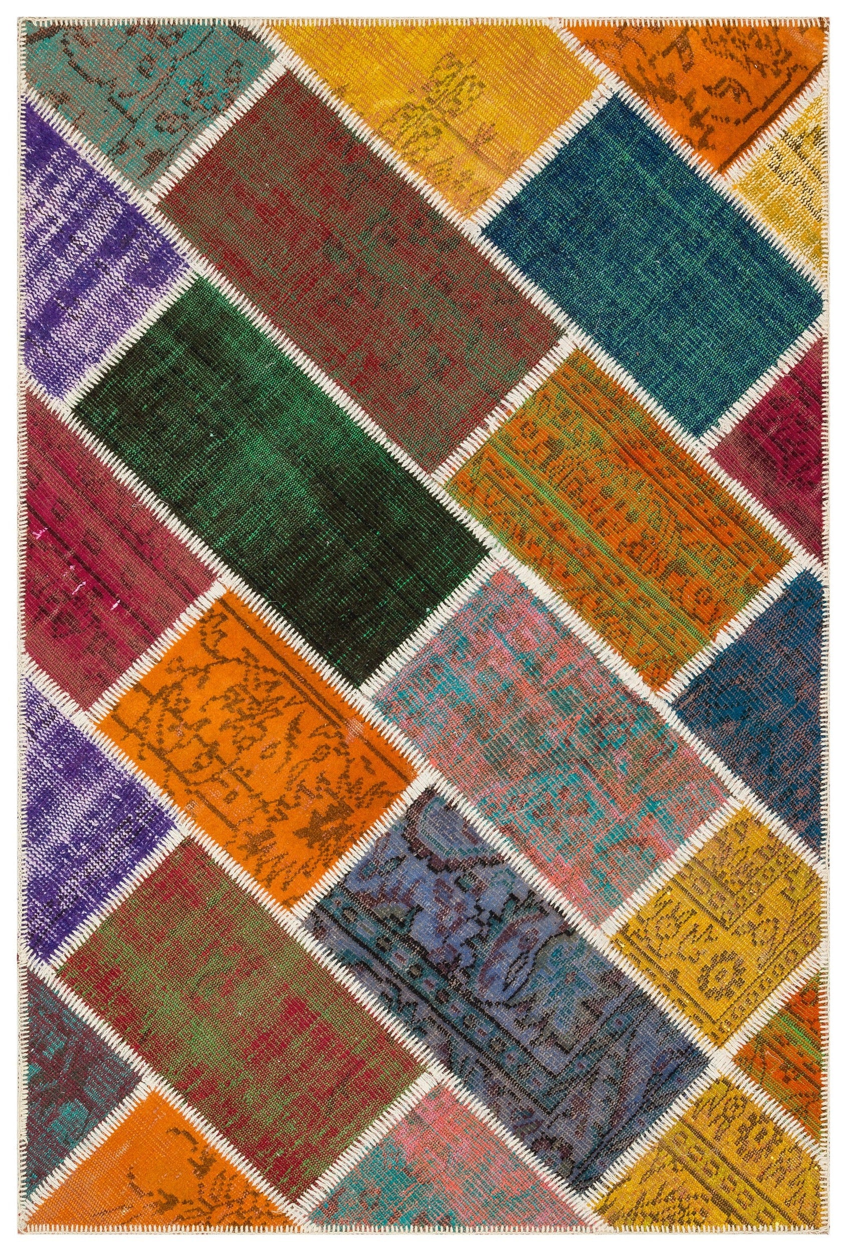 Iskece Bej Patchwork Yün El Dokuma Halısı 121 x 183 Apex Unique