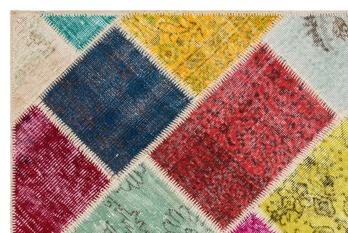 Iskece Bej Patchwork Yün El Dokuma Halısı 122 x 186 Apex Unique