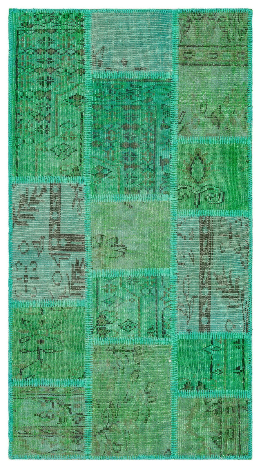 Yeşil Açık Yeşil Eskitme Etnik Patchwork Salon Halısı – Oturma odası kullanımı