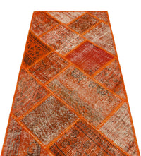 Patchwork Kiremit Rengi ve Bej Yün El Dokuma Halı 81x154 cm