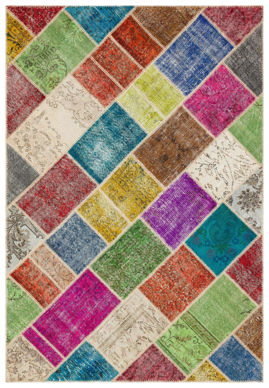 Geometrik Desenli Yün Eskitme Çok Renkli El Dokuma Halı 159x230 cm 35445 – Koridor kullanımı