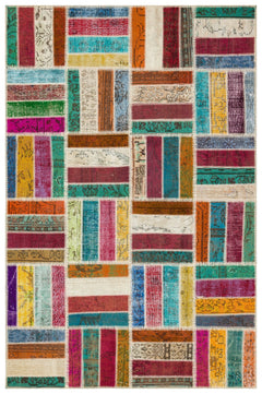 Iskece Bej Patchwork Yün El Dokuma Halısı 161 x 243 Apex Unique