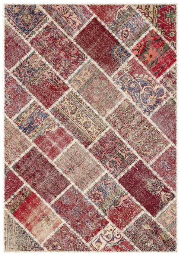 Bordo Anadolu Eskitme Geometrik Yün Halı 163x232 - Özel Seri
