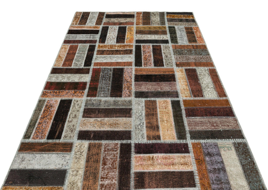 Antrasit Bej Anadolu Eskitme Geometrik Yün Halı 161x244 - Özel Seri