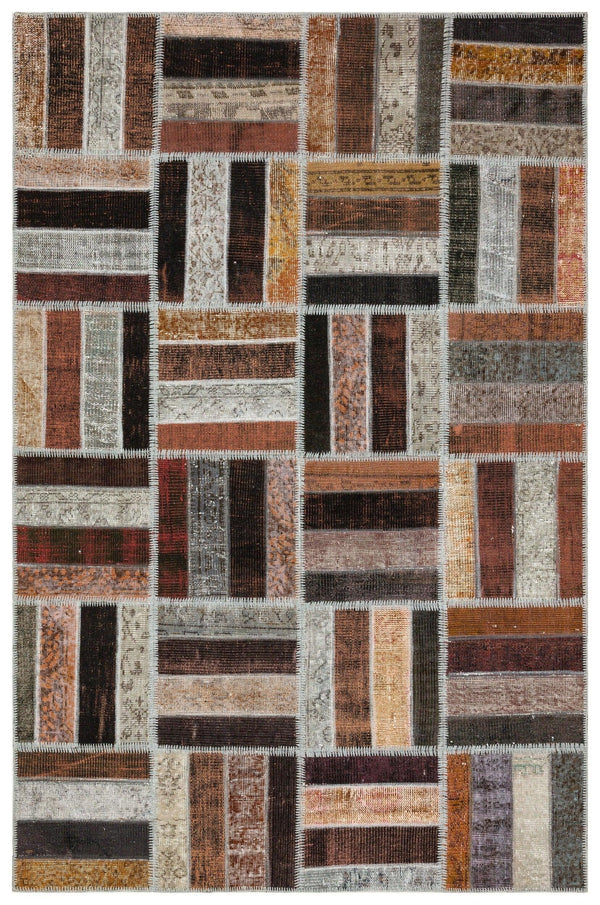Antrasit Bej Anadolu Eskitme Geometrik Yün Halı 161x244 - Özel Seri