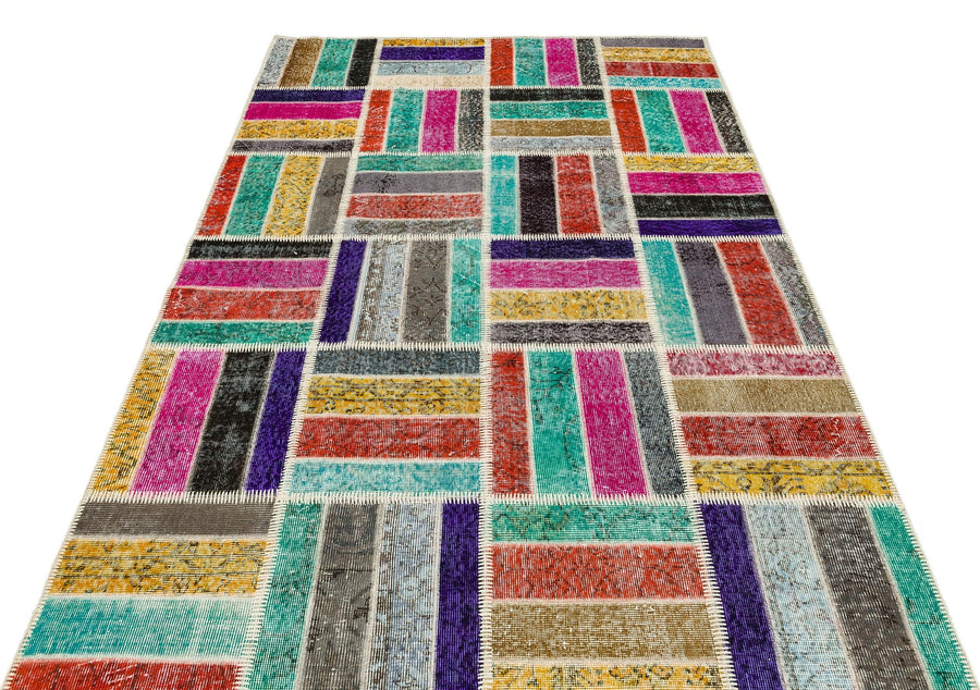 Bej Eskitme Geometrik Yün Halı 163x245