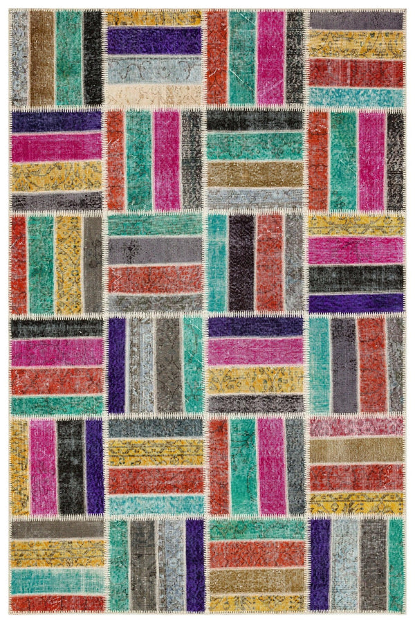 Bej Eskitme Geometrik Yün Halı 163x245