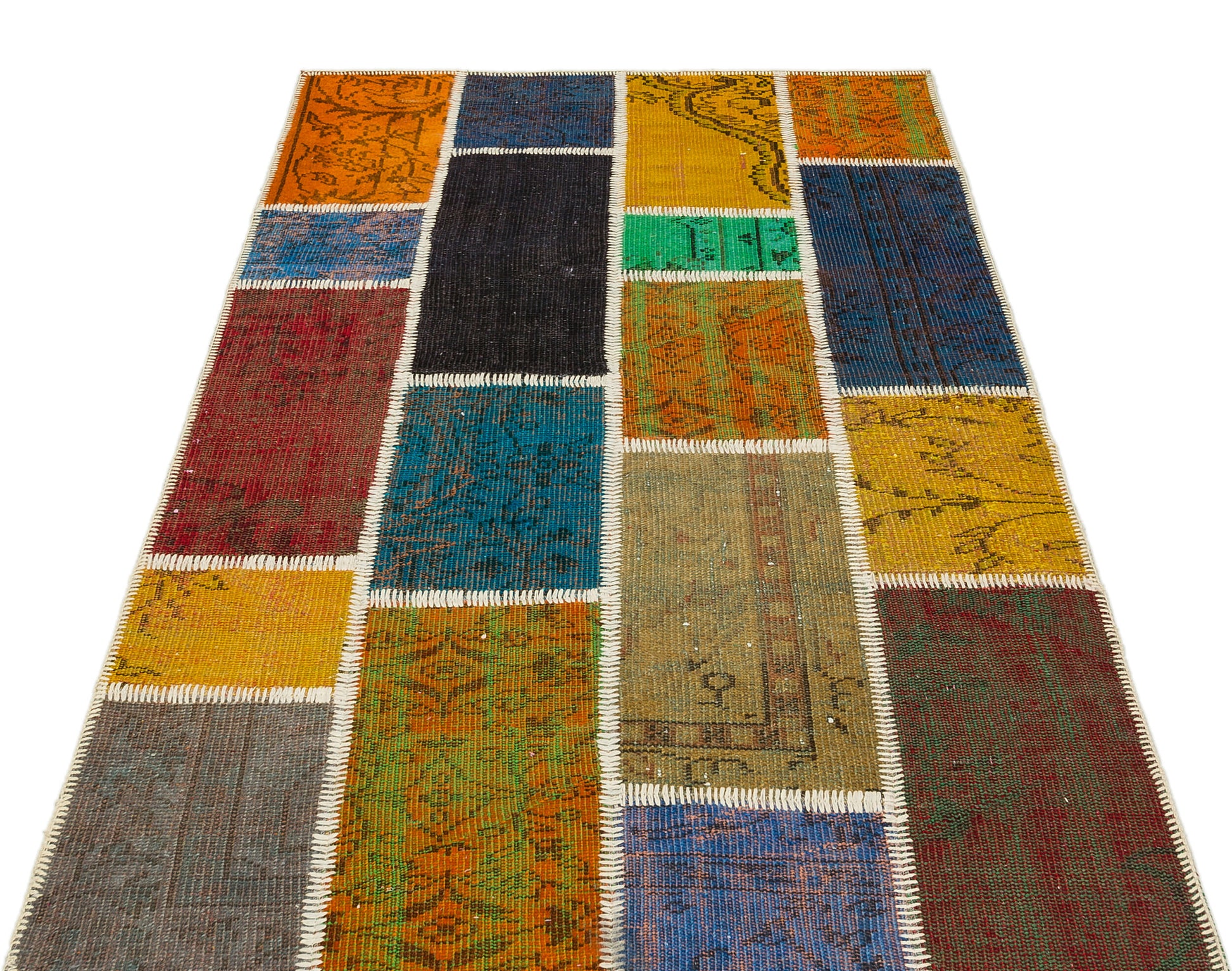 Iskece Bej Patchwork Yün El Dokuma Halısı 121 x 182 Apex Unique