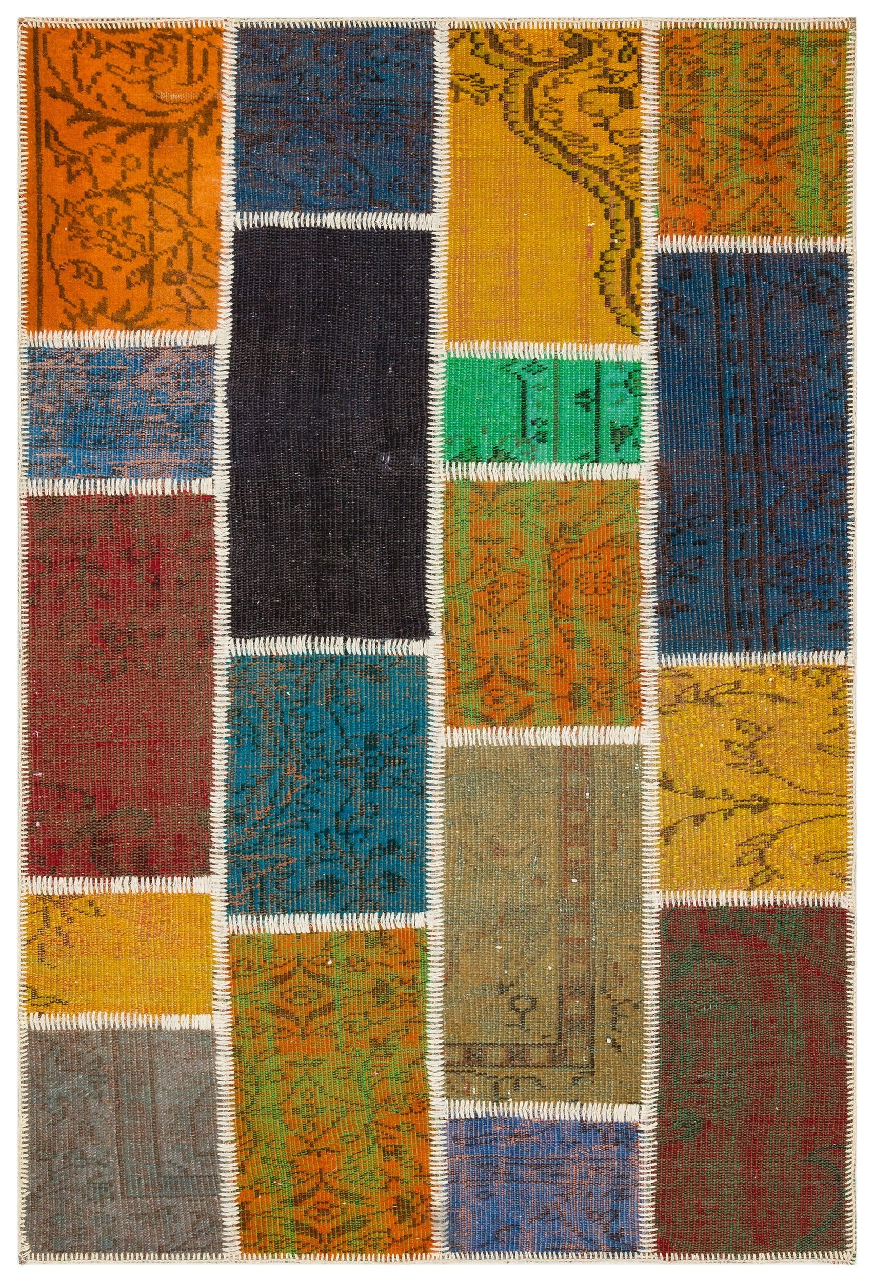 Iskece Bej Patchwork Yün El Dokuma Halısı 121 x 182 Apex Unique