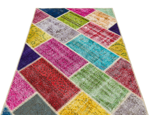 Iskece Bej Patchwork Yün El Dokuma Halısı 123 x 182 Apex Unique