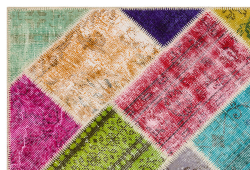 Iskece Bej Patchwork Yün El Dokuma Halısı 123 x 182 Apex Unique