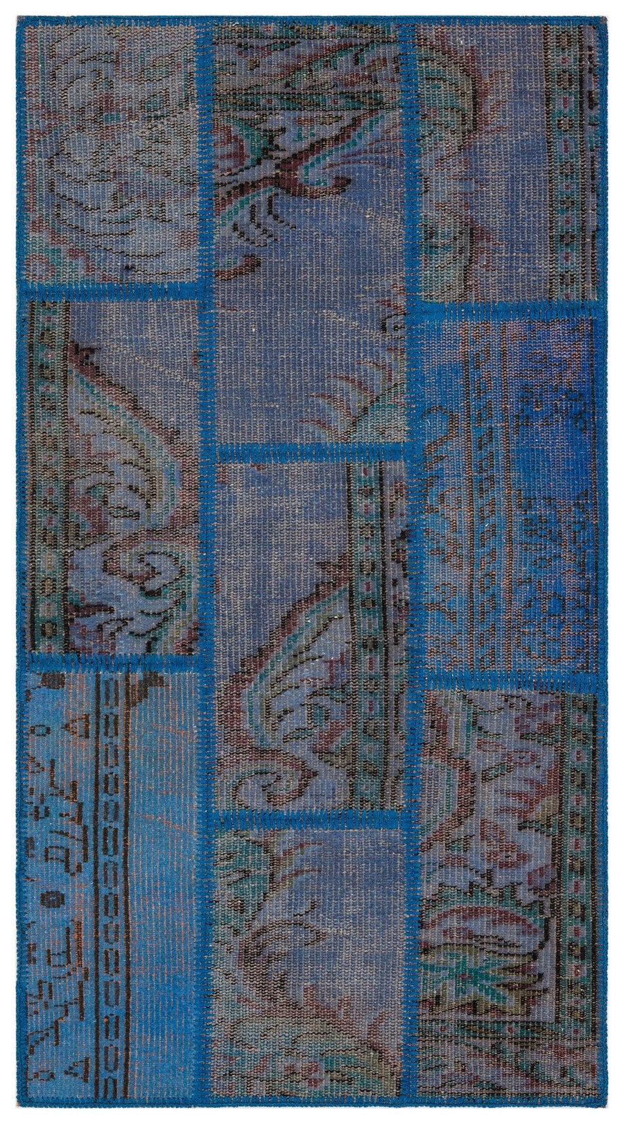 Mavi El Dokuma Halı Geometrik Gri Desenli 82x151 cm – Koridor kullanımı
