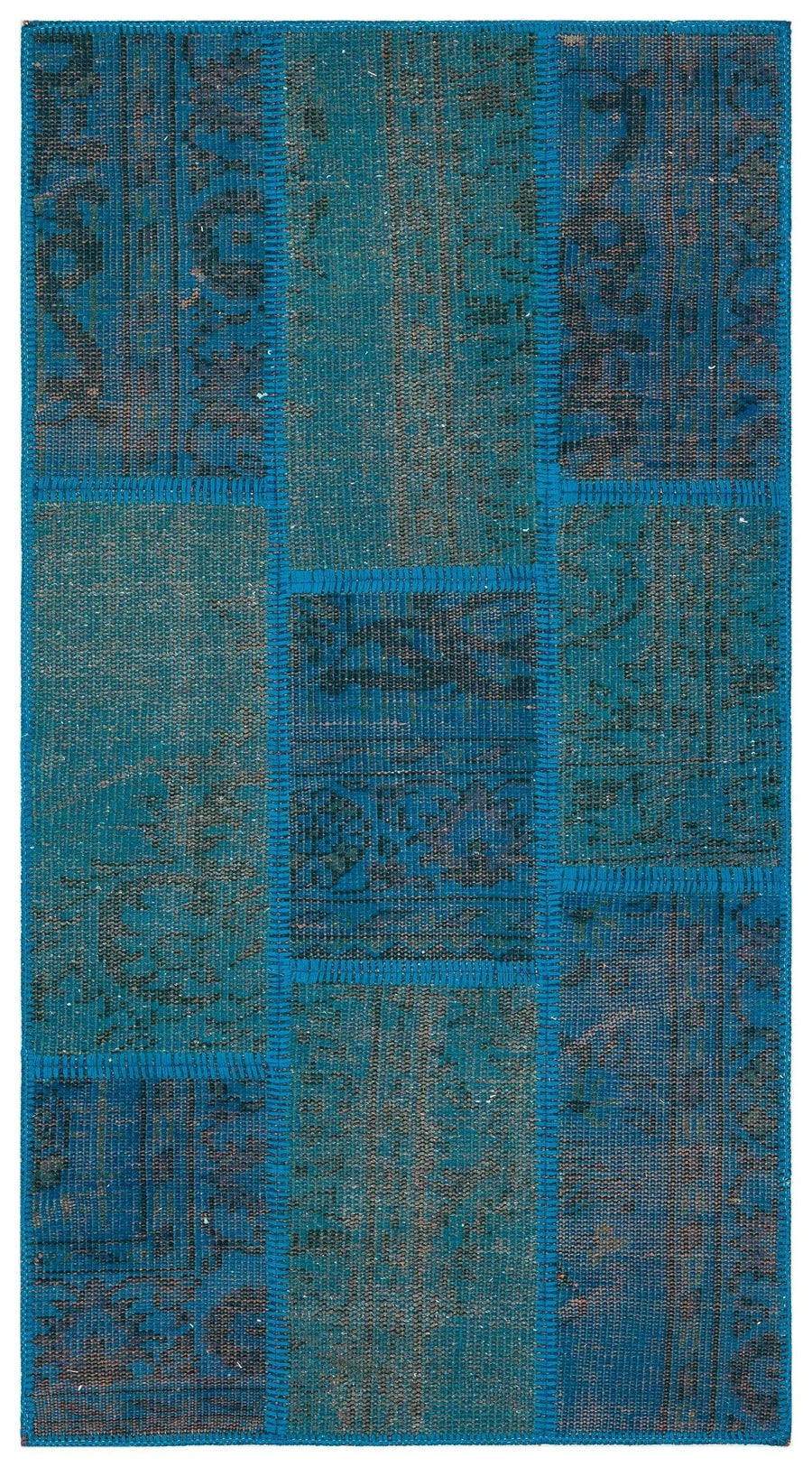 Mavi El Dokuma Halı Geometrik Desenli Bohem Yün 82x152 cm 35559 – Koridor kullanımı