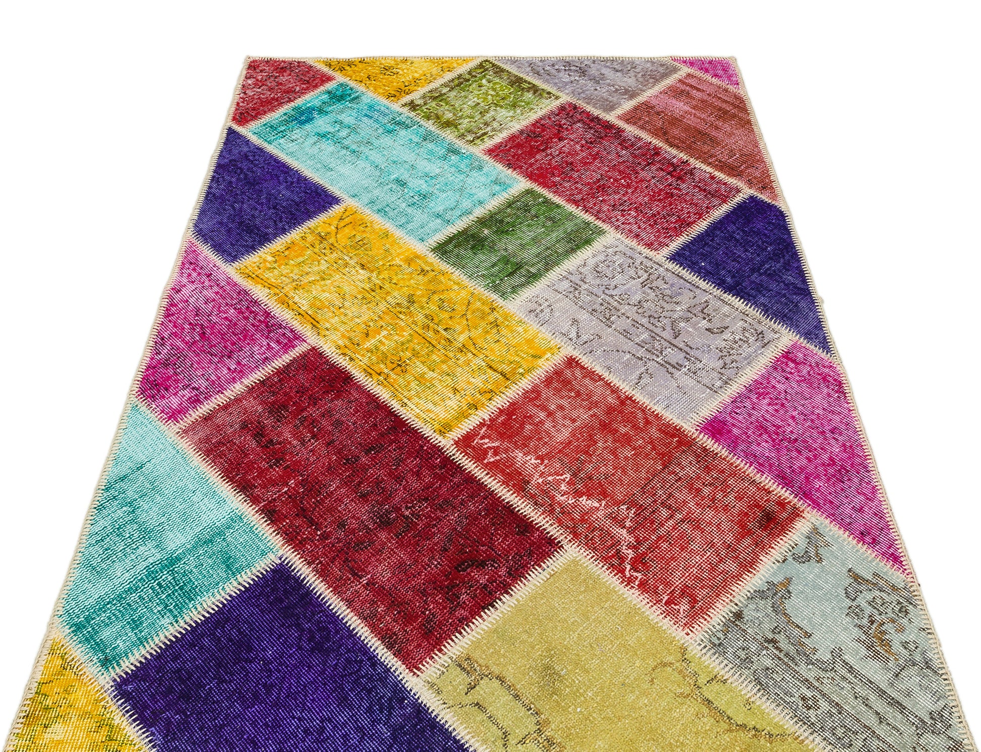 Iskece Bej Patchwork Yün El Dokuma Halısı 125 x 181 Apex Unique