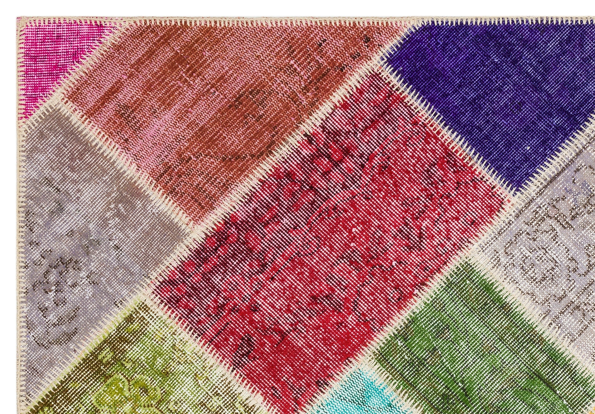 Iskece Bej Patchwork Yün El Dokuma Halısı 125 x 181 Apex Unique