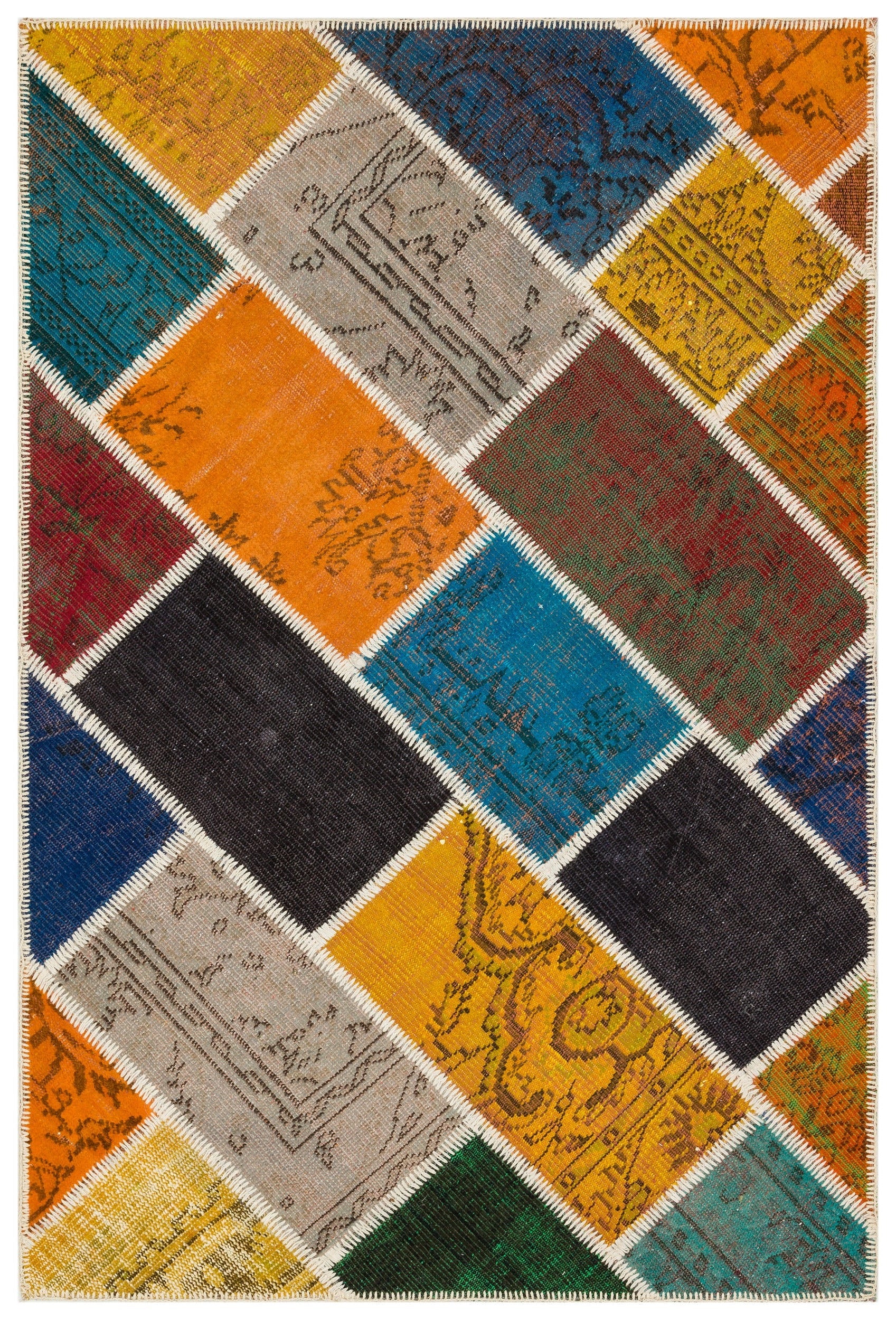 Iskece Bej Patchwork Yün El Dokuma Halısı 123 x 184 Apex Unique