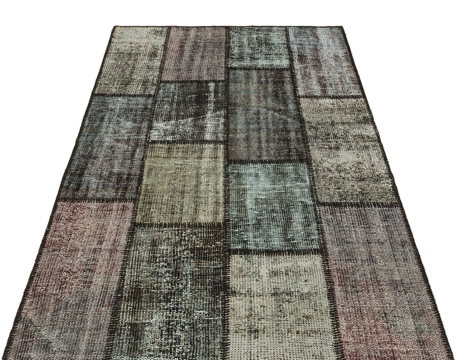 Gri Anadolu Eskitme Geometrik Yün Halı 120x179 - Özel Seri