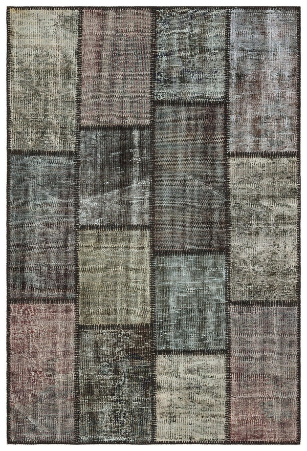 Gri Anadolu Eskitme Geometrik Yün Halı 120x179 - Özel Seri